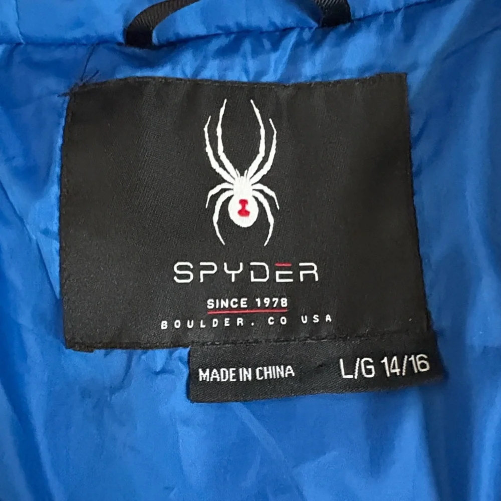 Spyder Silver and Black Hooded Puffer Jacket Size 16